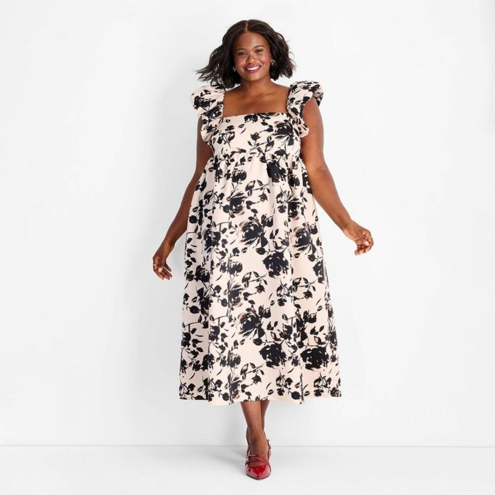 Future Collective 2x New Floral Black and Cream Women's Dress NWT